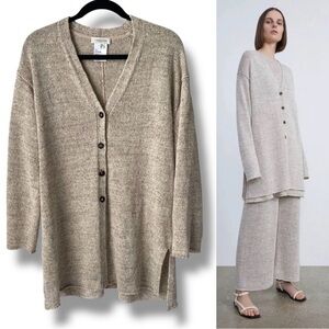 LAFAYETTE 148 NEW YORK Flax Linen Mélange V-Neck Cardigan Beige Small